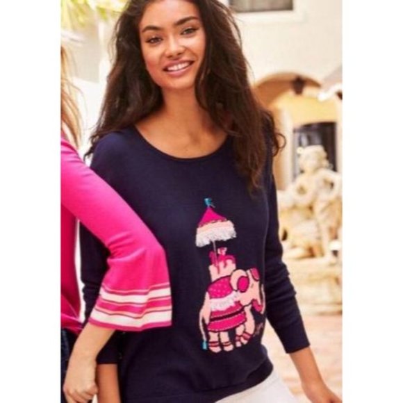 lilly pulitzer Caralynn Elephant Sweater knit buttons tassel crew neck size S - Picture 11 of 12